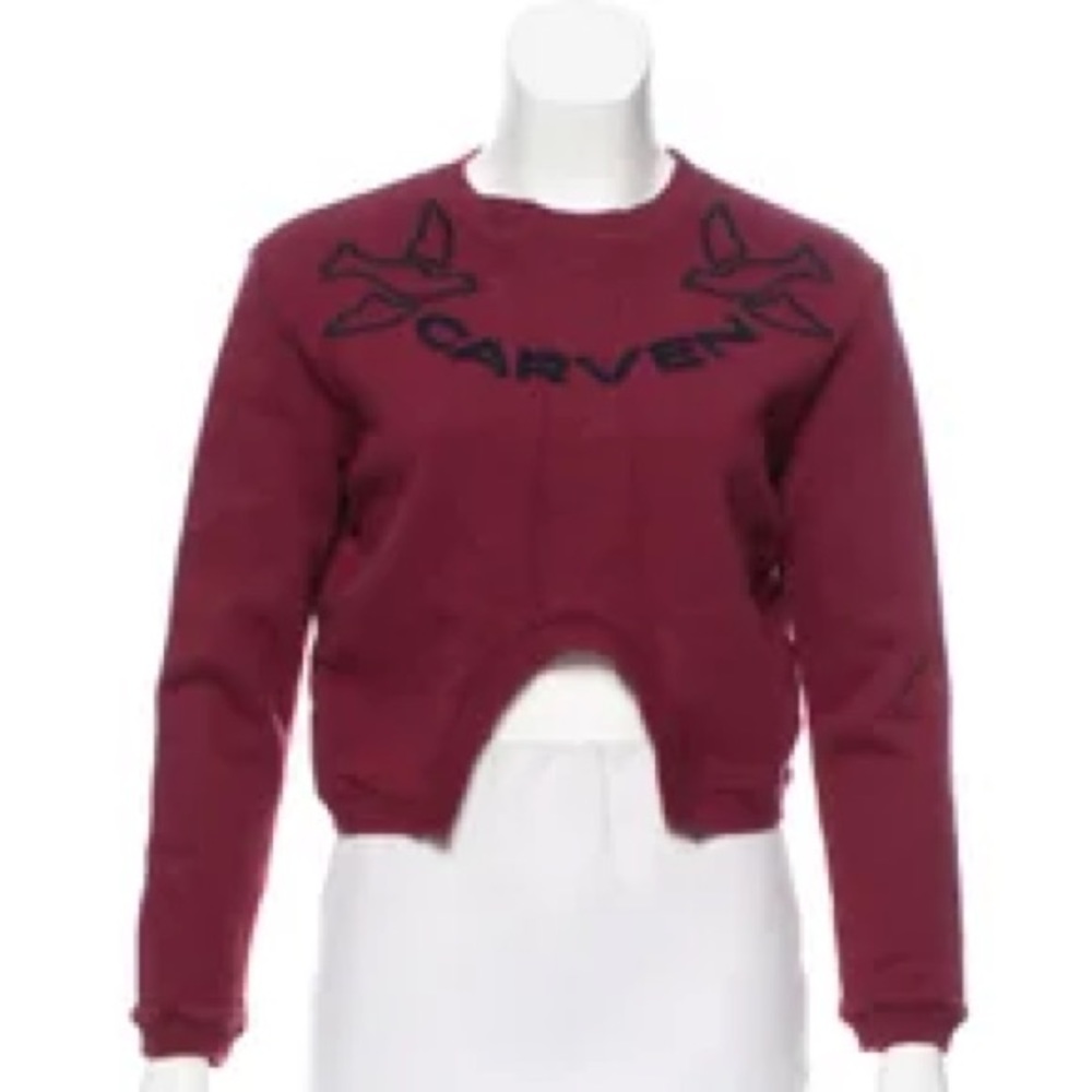 Carven cropped embroidered logo sweatshirt wine bird embroidery burgundy maroon